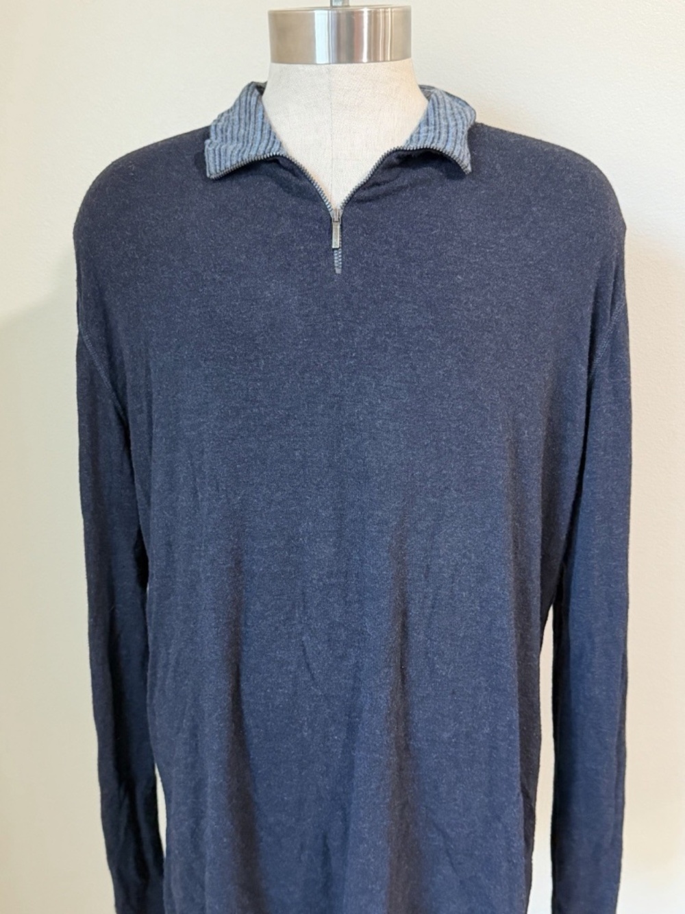 Ermenegildo Zegna Navy Blue Comfort Knit 1/4 Zip Pullover Made In Italy XL